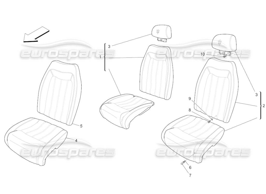 maserati grancabrio (2011) 4.7 sièges arrière : diagramme de pièces des panneaux de garniture