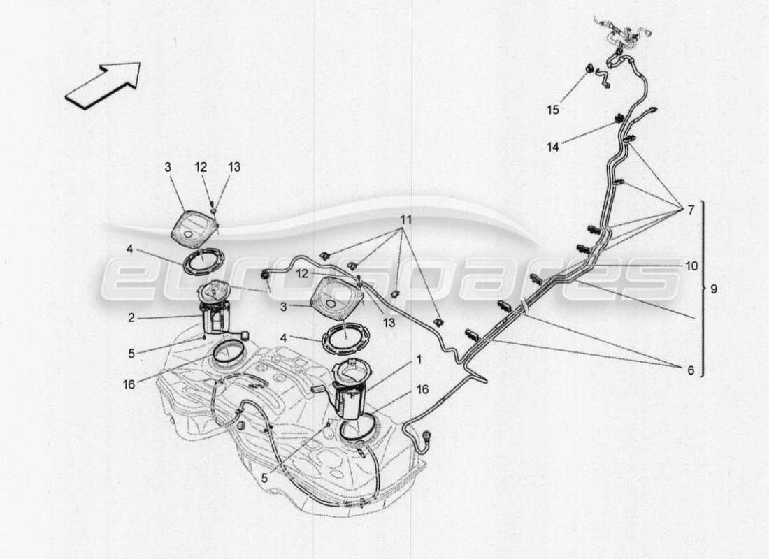 maserati qtp. v8 3.8 530bhp 2014 auto schéma des pièces des pompes à carburant et des conduites de connexion