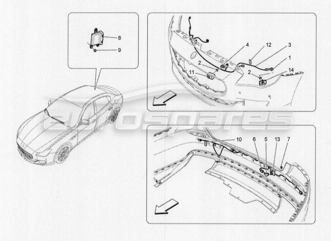 maserati qtp. v8 3.8 530bhp 2014 auto schéma des pièces des capteurs de stationnement