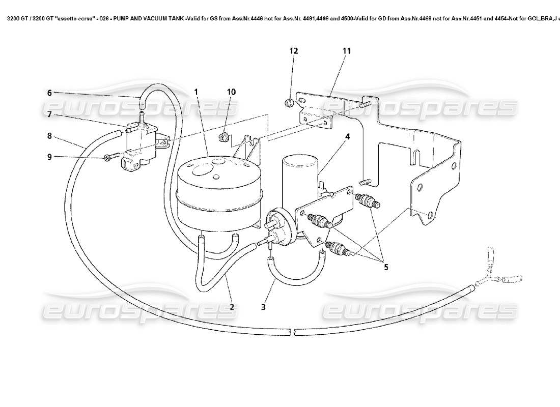 maserati 3200 gt/gta/assetto corsa pompe et réservoir à vide - valable pour gs à partir de ass.nr.4446 pas pour ass.nr. 4491,4499 et 4500-valid pour gd de 4469 pas pour ass.nr.4451 et 4454-not pour gol,bra,j et aus- schéma des pièces