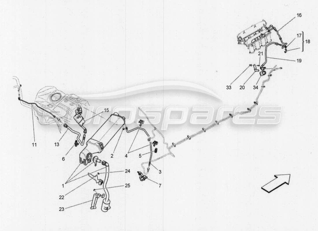 maserati qtp. v8 3.8 530bhp 2014 auto schéma des pièces du système de recirculation des vapeurs de carburant