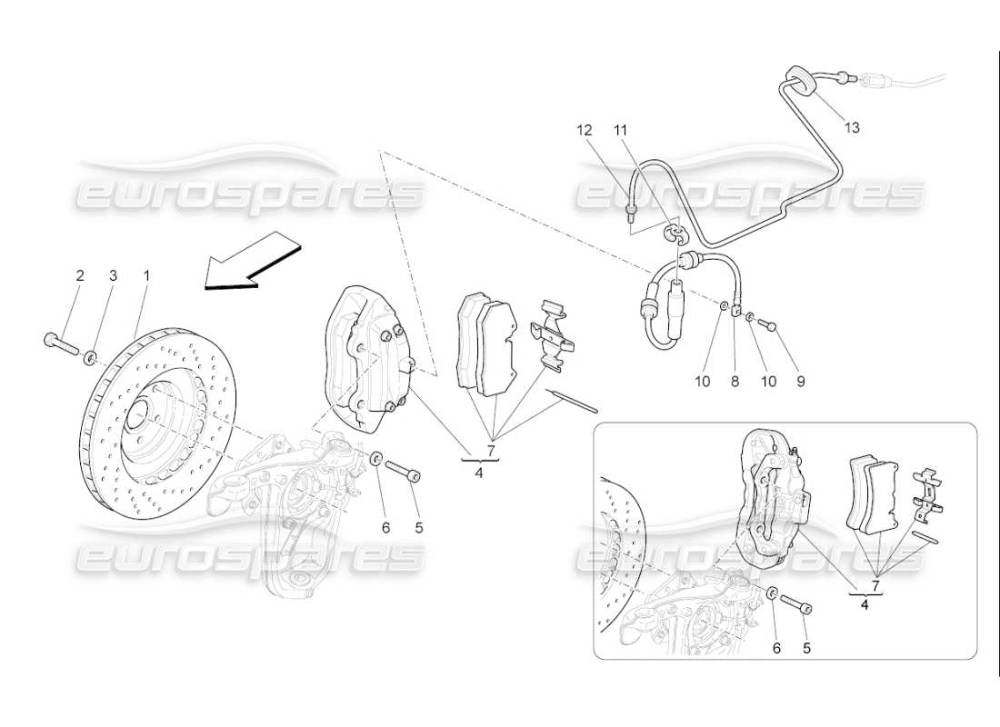 maserati qtp. (2007) 4.2 f1 schéma des pièces des dispositifs de freinage sur les roues avant