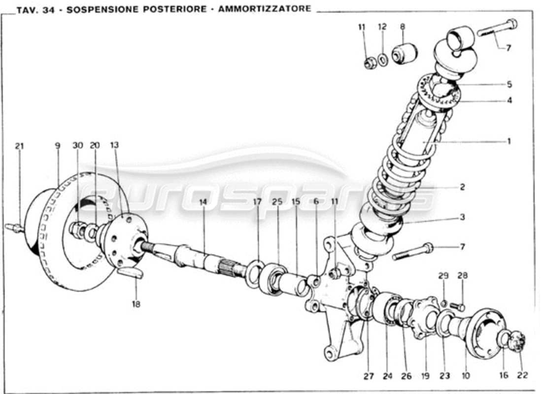ferrari 246 gt series 1 suspension arrière - schéma des pièces de l'amortisseur