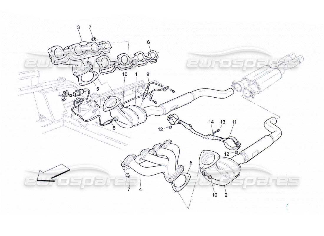 maserati qtp. (2010) 4.2 diagramme des pièces des convertisseurs pré-catalytiques et des convertisseurs catalytiques