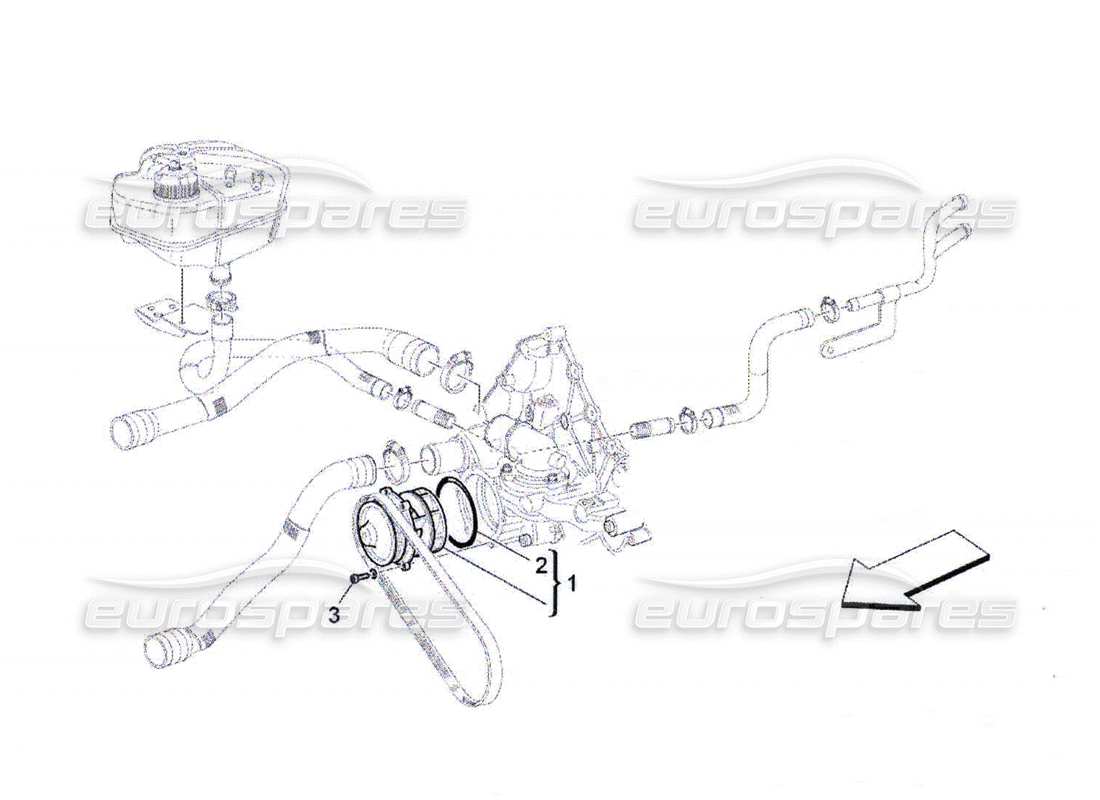 maserati qtp. (2010) 4.7 système de refroidissement : diagramme de pièces de la pompe à eau