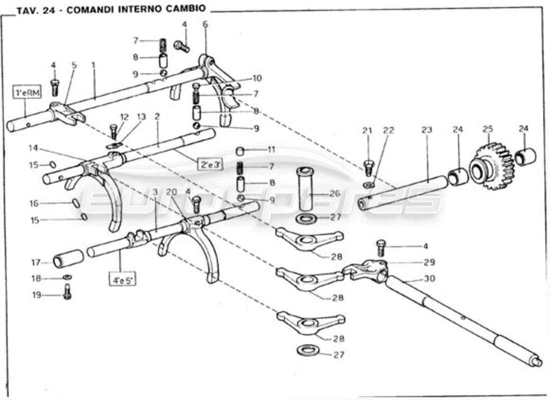 ferrari 246 gt series 1 schéma des pièces des commandes intérieures de la boîte de vitesses