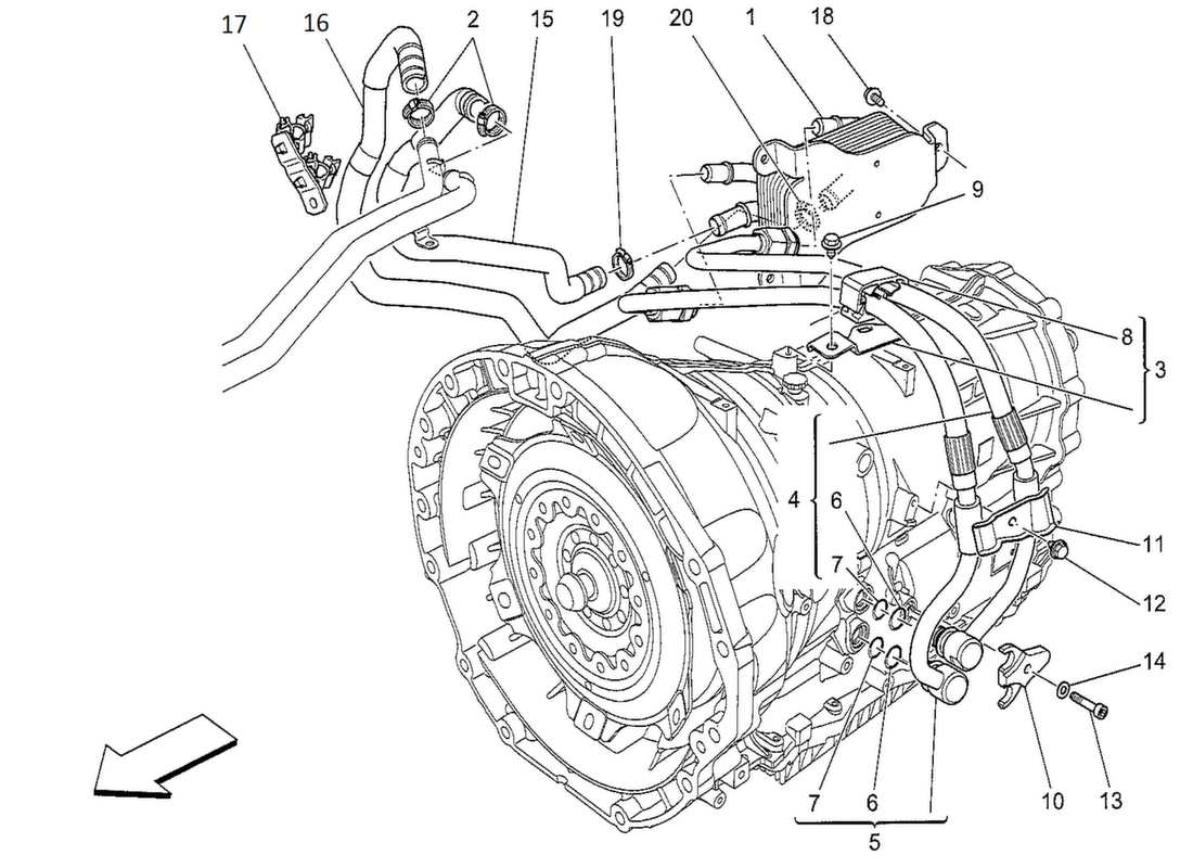 maserati qtp. v8 3.8 530bhp 2014 lubrification et refroidissement de l'huile de boîte de vitesses schéma des pièces