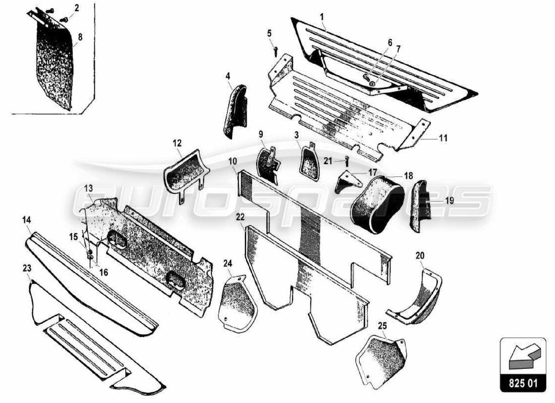 lamborghini miura p400s bouclier thermique schéma des pièces