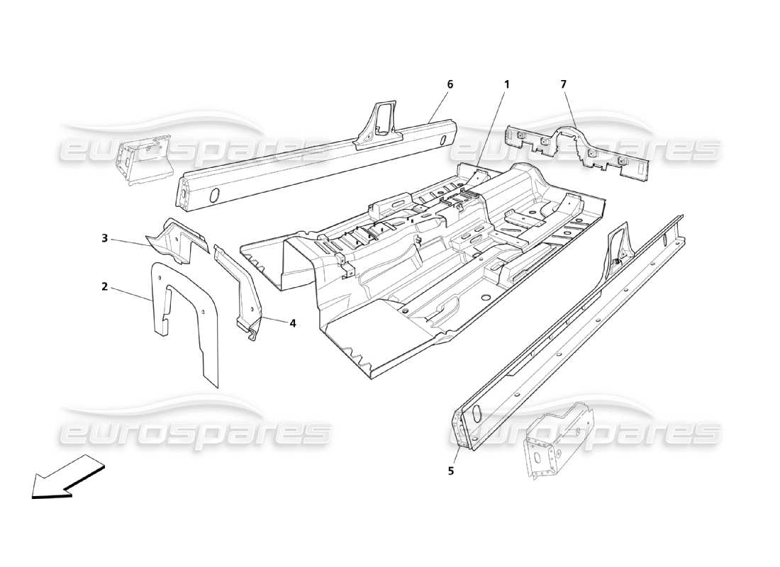 maserati qtp. (2003) 4.2 pièces structurelles centrales schéma des pièces