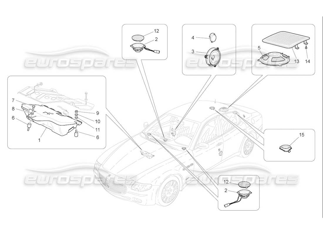 maserati qtp. (2007) 4.2 f1 schéma des pièces du système de diffusion sonore