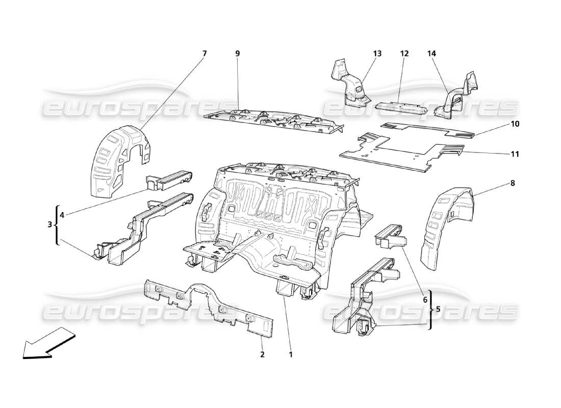maserati qtp. (2003) 4.2 schéma des pièces des pièces structurelles arrière