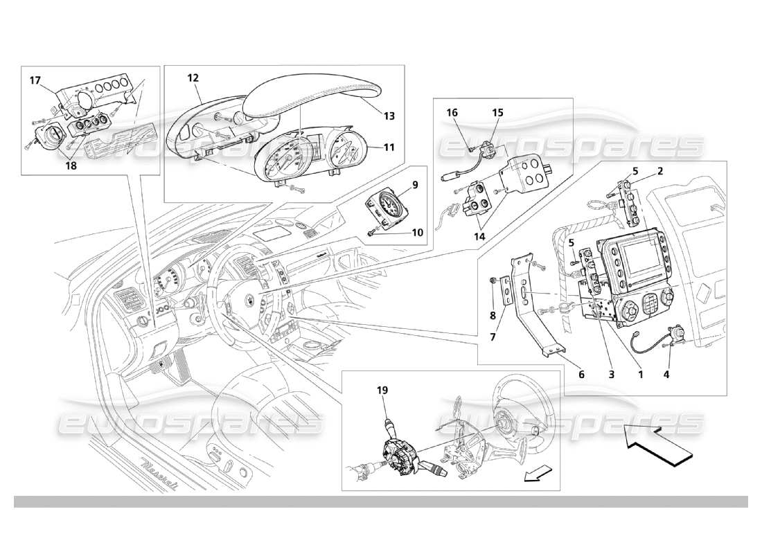 maserati qtp. (2003) 4.2 diagramme des pièces des services de tableau de bord