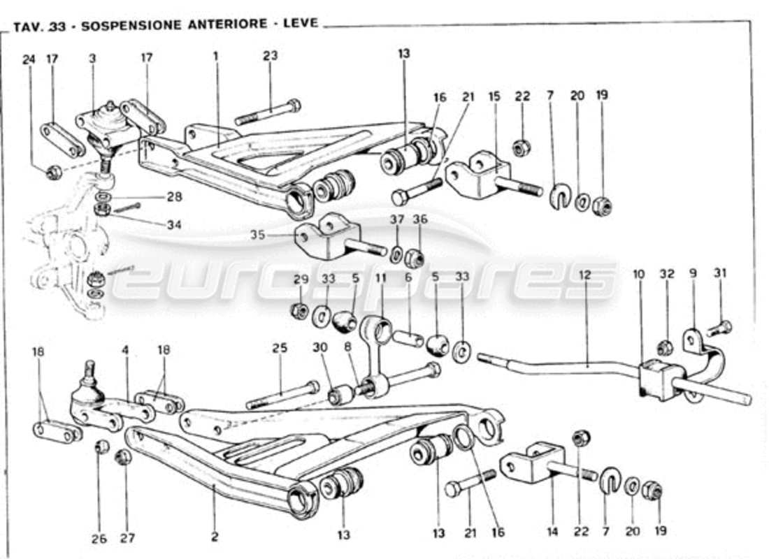 ferrari 246 gt series 1 suspension avant - schéma des pièces des triangles