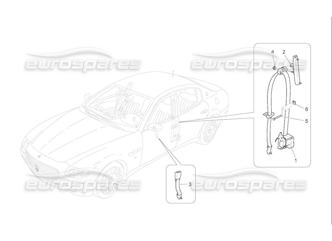 maserati qtp. (2010) 4.7 auto schéma des pièces des ceintures de sécurité avant