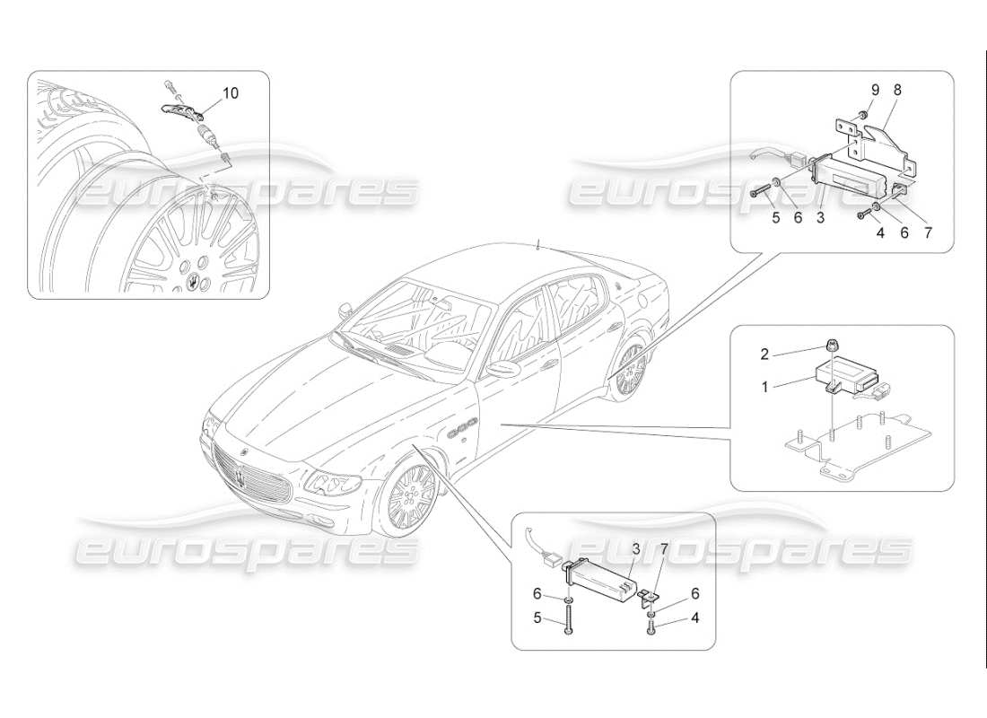 maserati qtp. (2010) 4.7 auto système de surveillance de la pression des pneus schéma des pièces