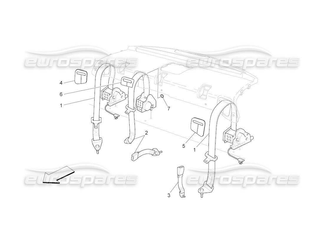maserati qtp. (2011) 4.2 auto ceintures de sécurité arrière schéma des pièces