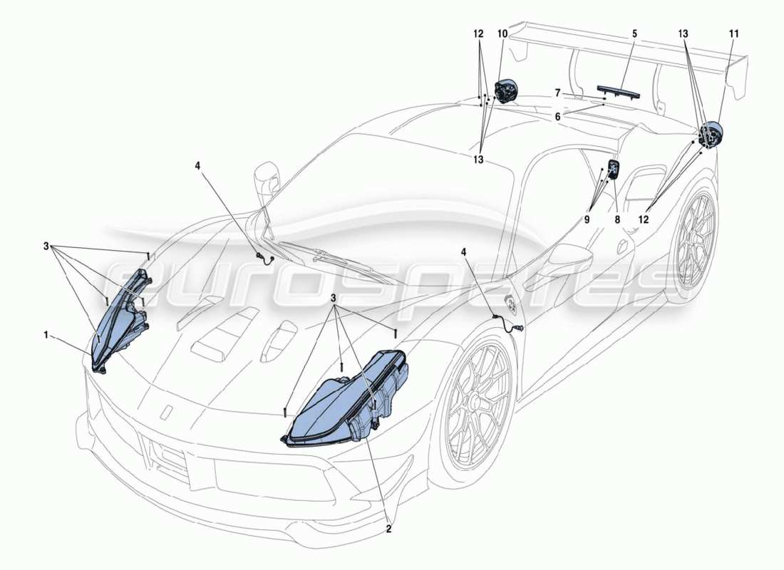 ferrari 488 challenge diagramme des pièces des lumières