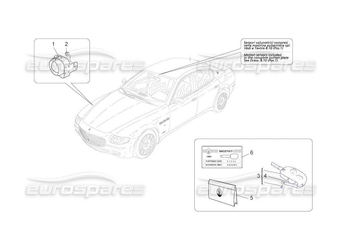 maserati qtp. (2011) 4.2 auto schéma des pièces du système d'alarme et d'immobilisation