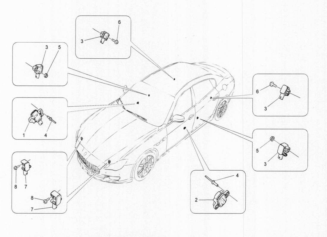 maserati qtp. v6 3.0 bt 410bhp 2015 diagramme des pièces des capteurs de collision