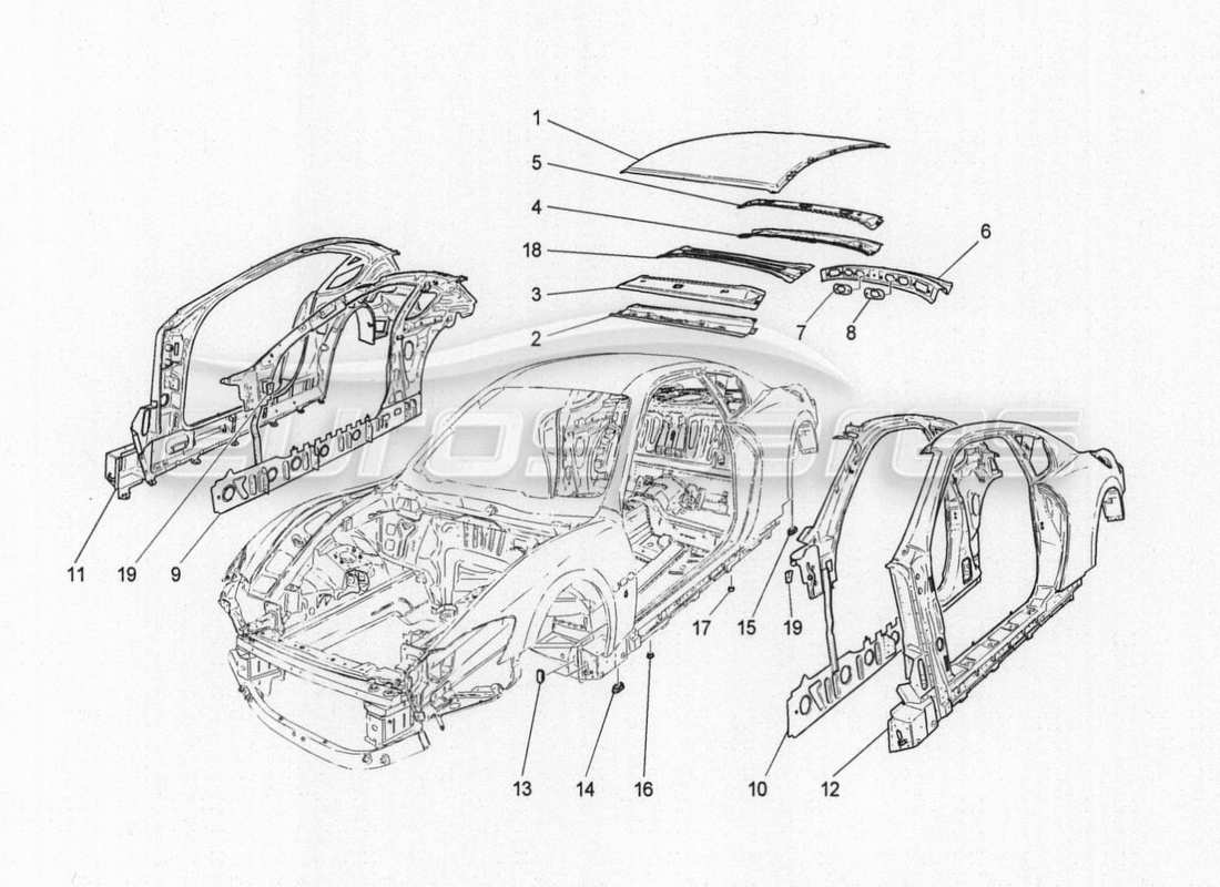 maserati granturismo special edition carrosserie et ​​garniture extérieure centrale schéma des pièces