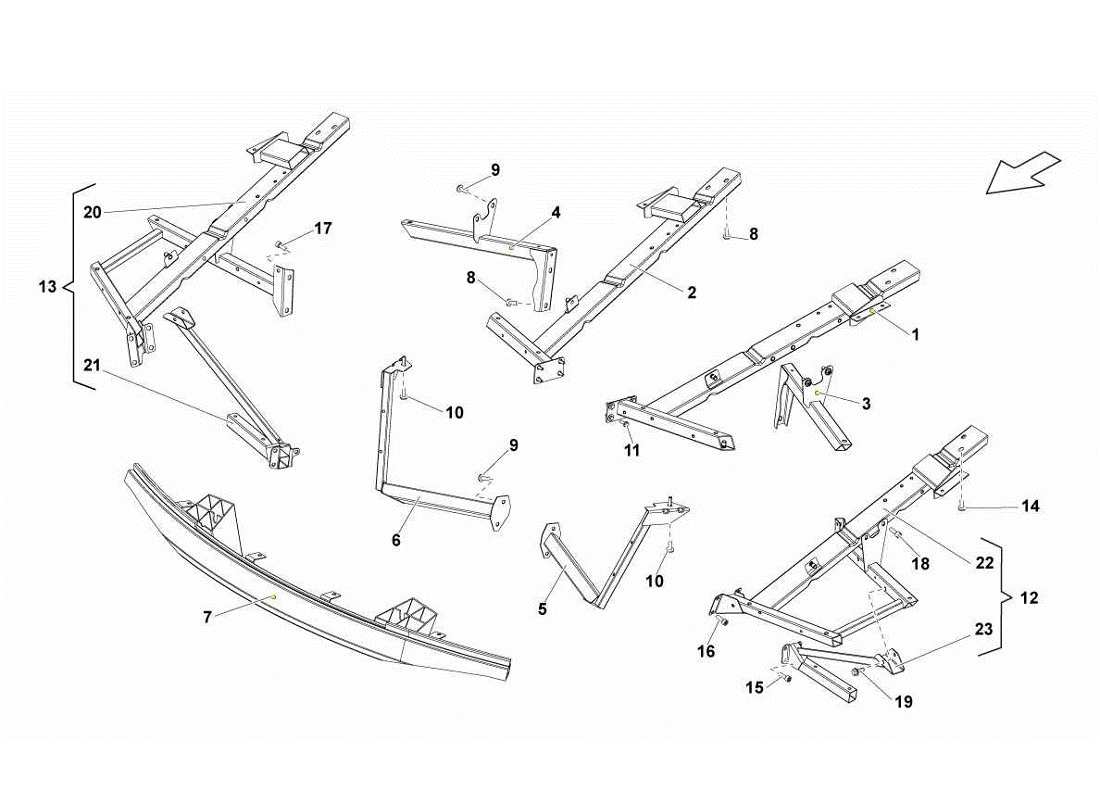 lamborghini gallardo lp560-4s update fixations du cadre avant schéma des pièces