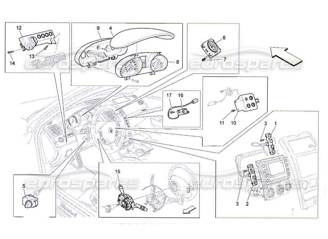 maserati qtp. (2010) 4.2 appareils de tableau de bord schéma des pièces