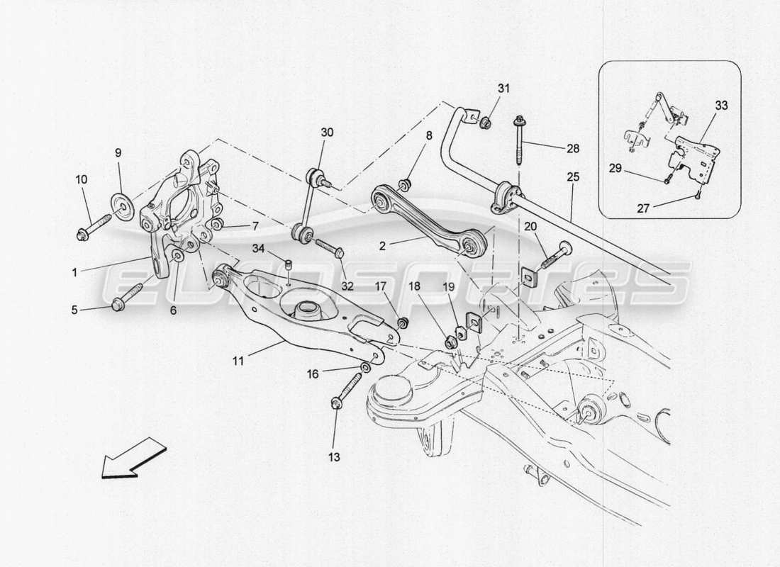 maserati qtp. v8 3.8 530bhp auto 2015 schéma des pièces de la suspension arrière