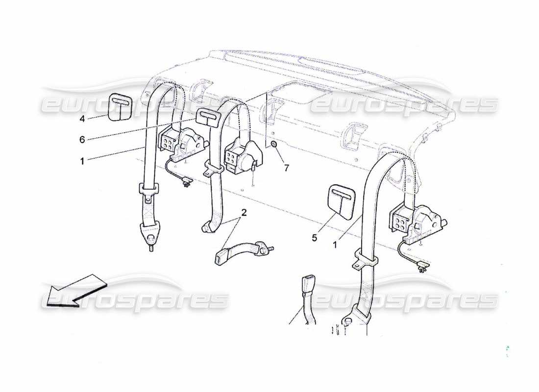 maserati qtp. (2010) 4.7 schéma des pièces des ceintures de sécurité arrière