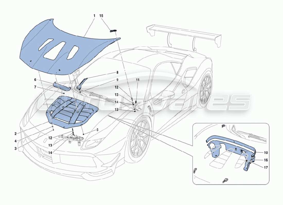 ferrari 488 challenge schéma des pièces du capot avant