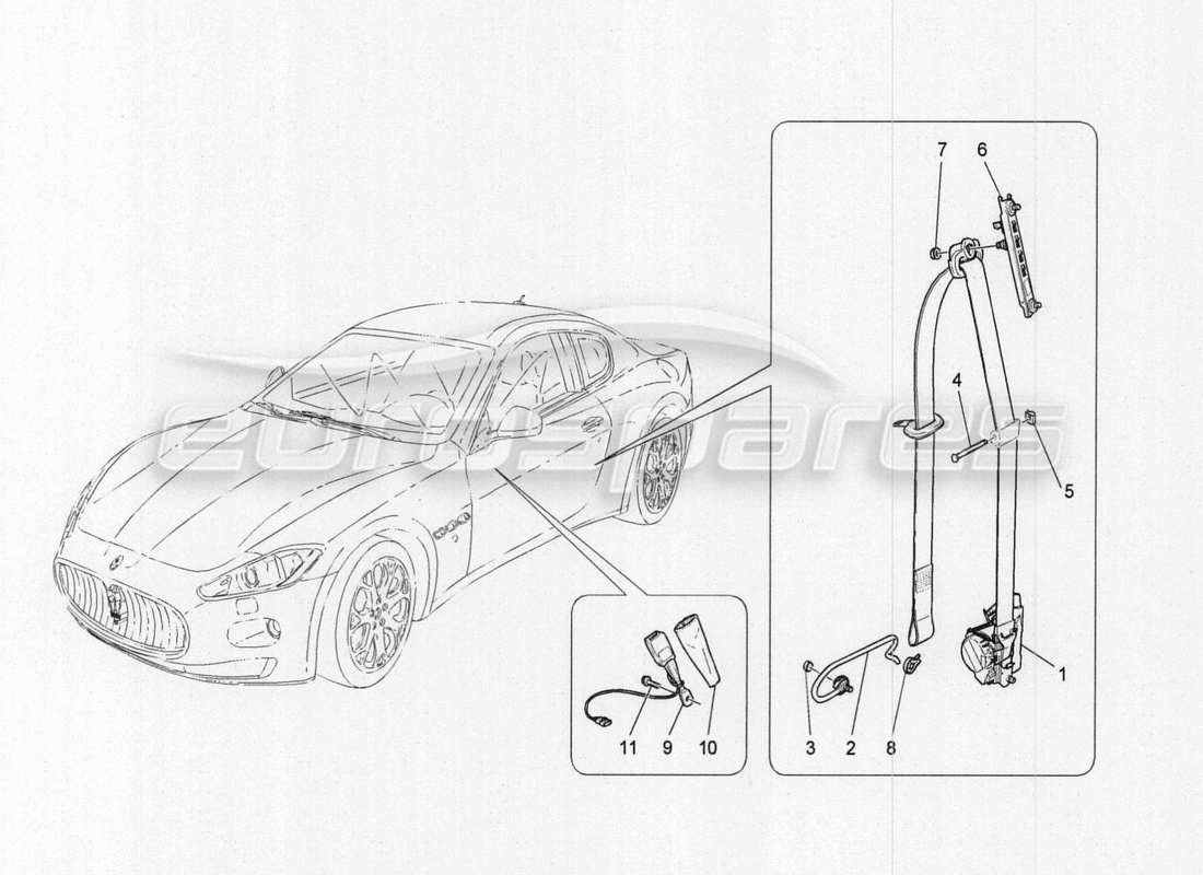 maserati granturismo special edition schéma des pièces des ceintures de sécurité avant