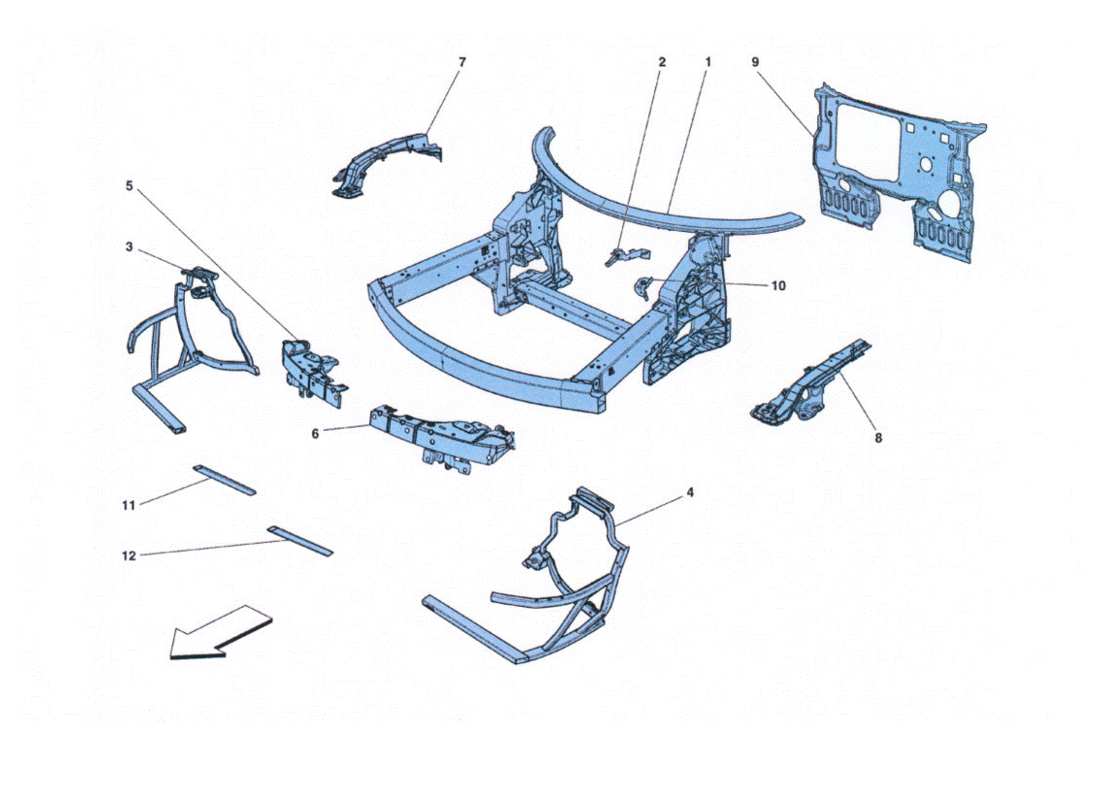 ferrari 458 challenge eléments frontaux et structure en tôle schéma des pièces