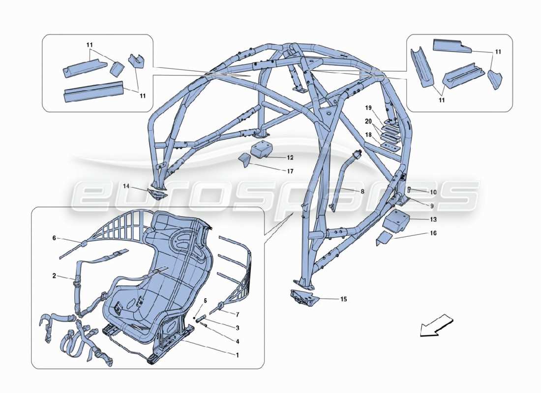 ferrari 488 challenge équipement de sécurité schéma des pièces