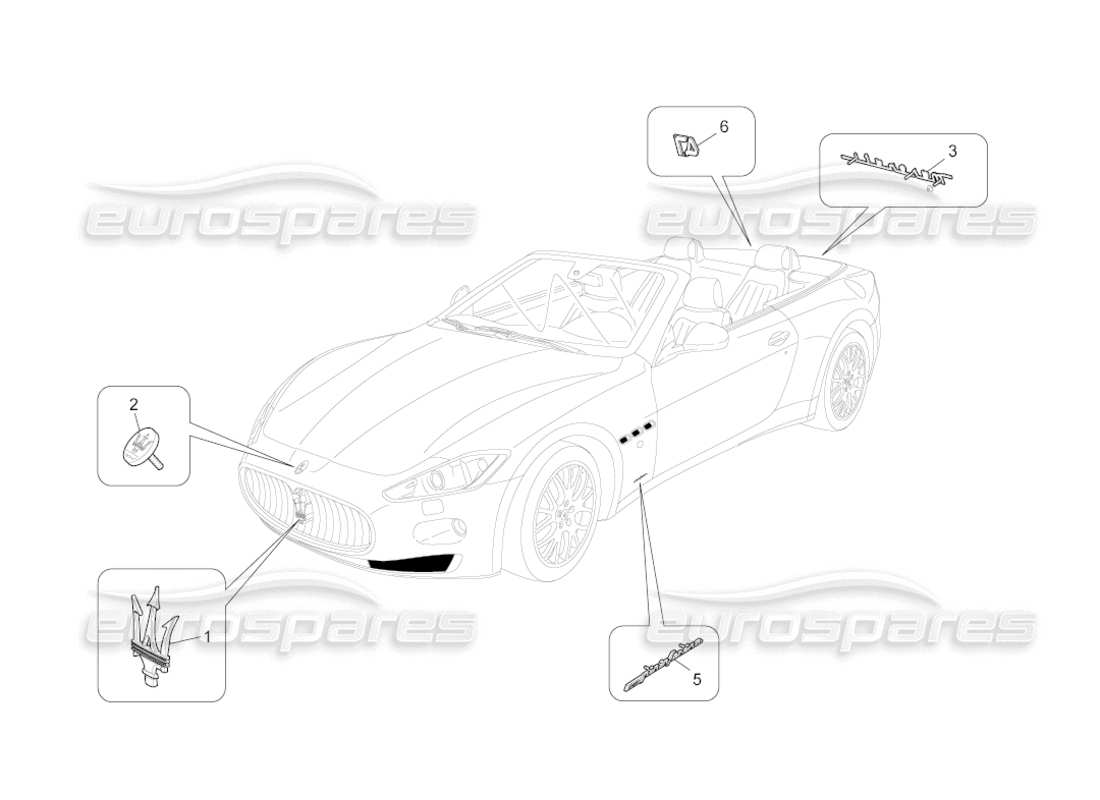 maserati grancabrio (2011) 4.7 diagramme des pièces des garnitures, marques et symboles