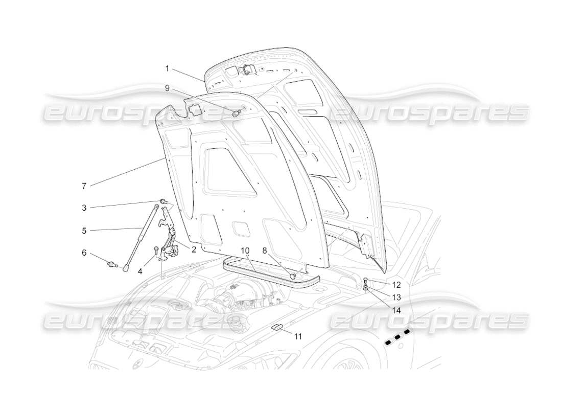 maserati grancabrio (2011) 4.7 diagramme des pièces du couvercle avant