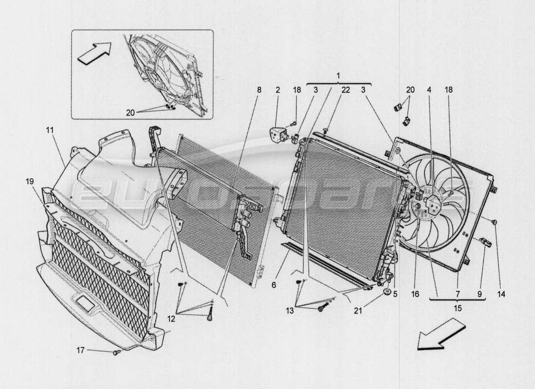 maserati qtp. v8 3.8 530bhp auto 2015 refroidissement : diagramme de pièces des panneaux et conduits d'air
