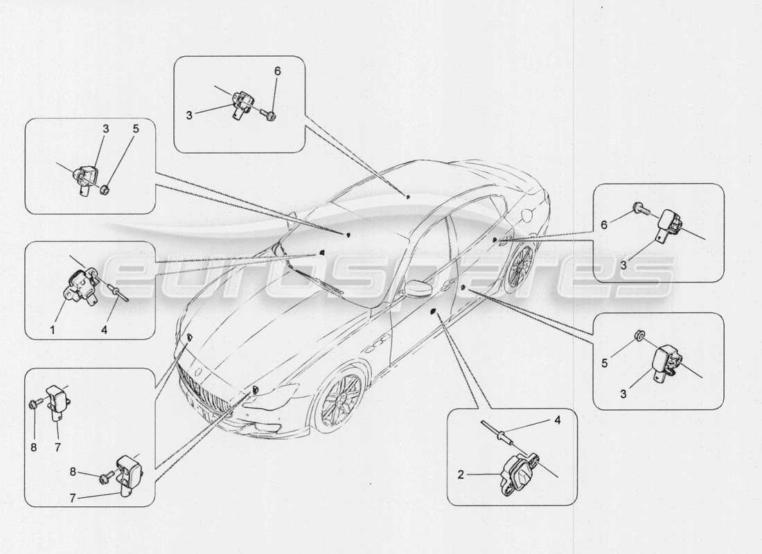 maserati qtp. v8 3.8 530bhp auto 2015 diagramme des pièces des capteurs de collision