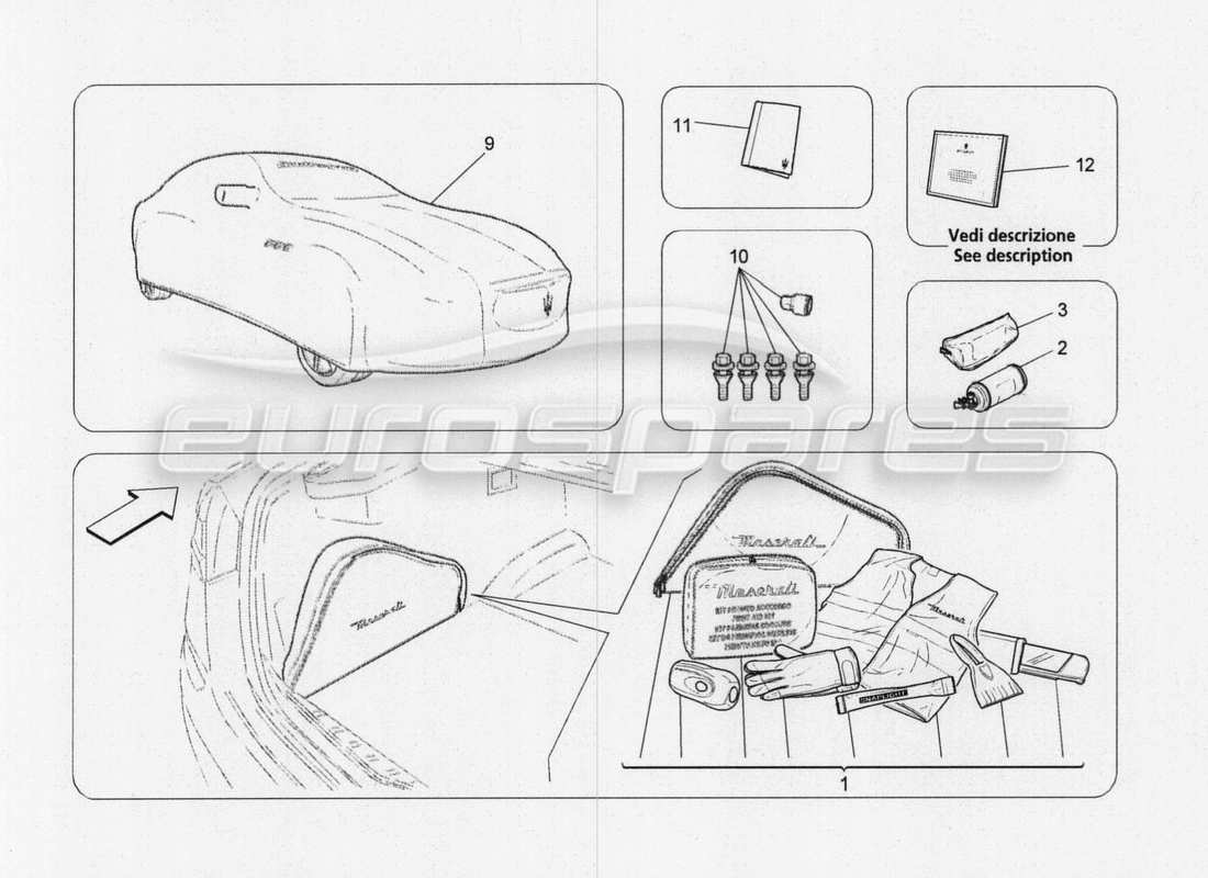 maserati qtp. v8 3.8 530bhp 2014 auto schéma des pièces des accessoires fournis