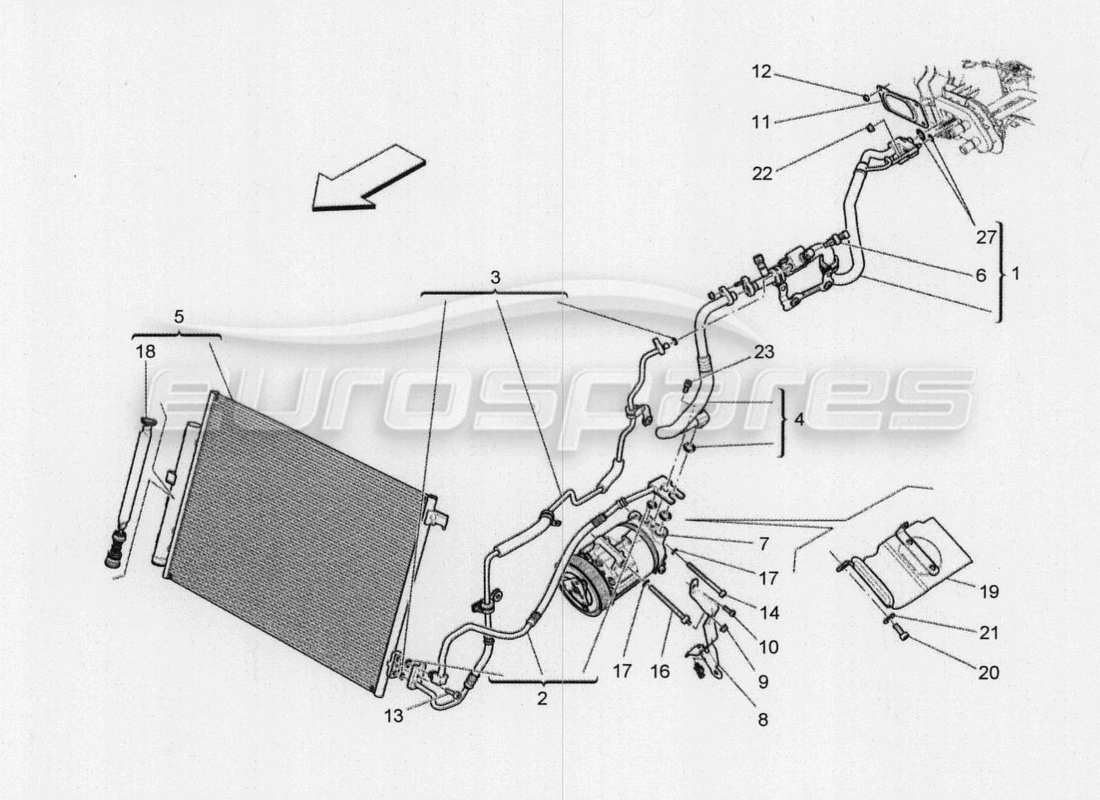 maserati qtp. v8 3.8 530bhp 2014 auto unité ac : schéma des pièces des dispositifs du compartiment moteur