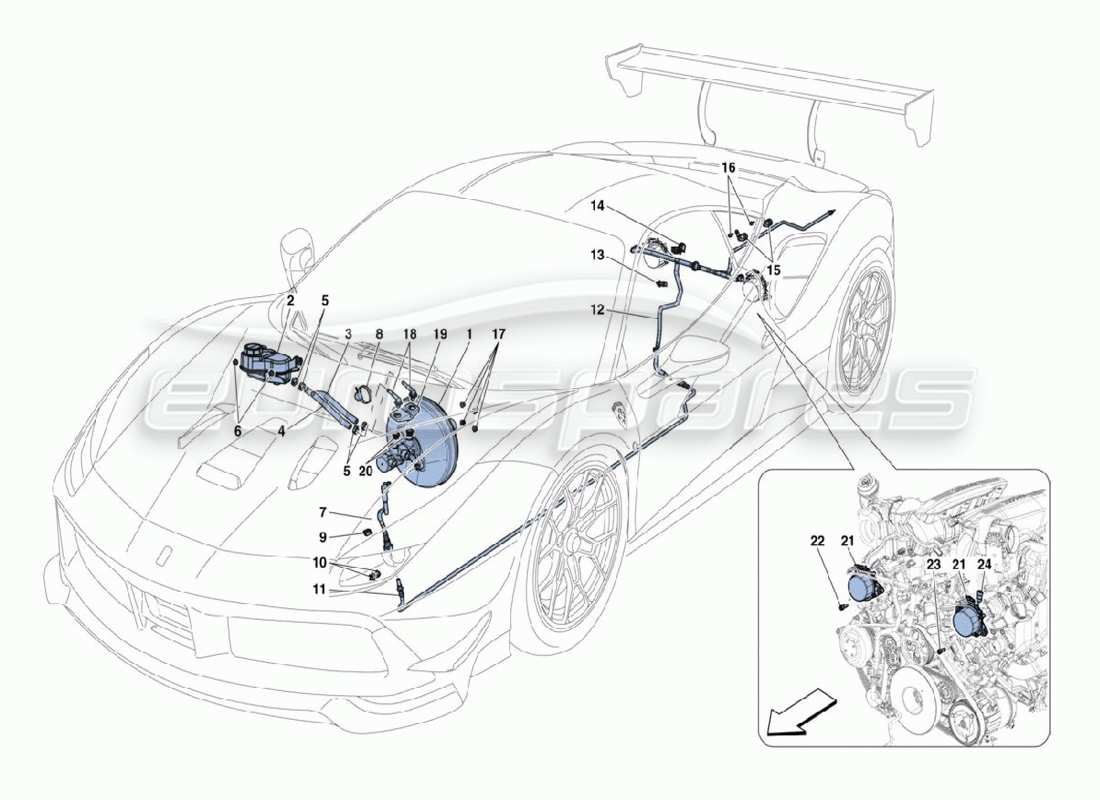 ferrari 488 challenge schéma des pièces du servofrein