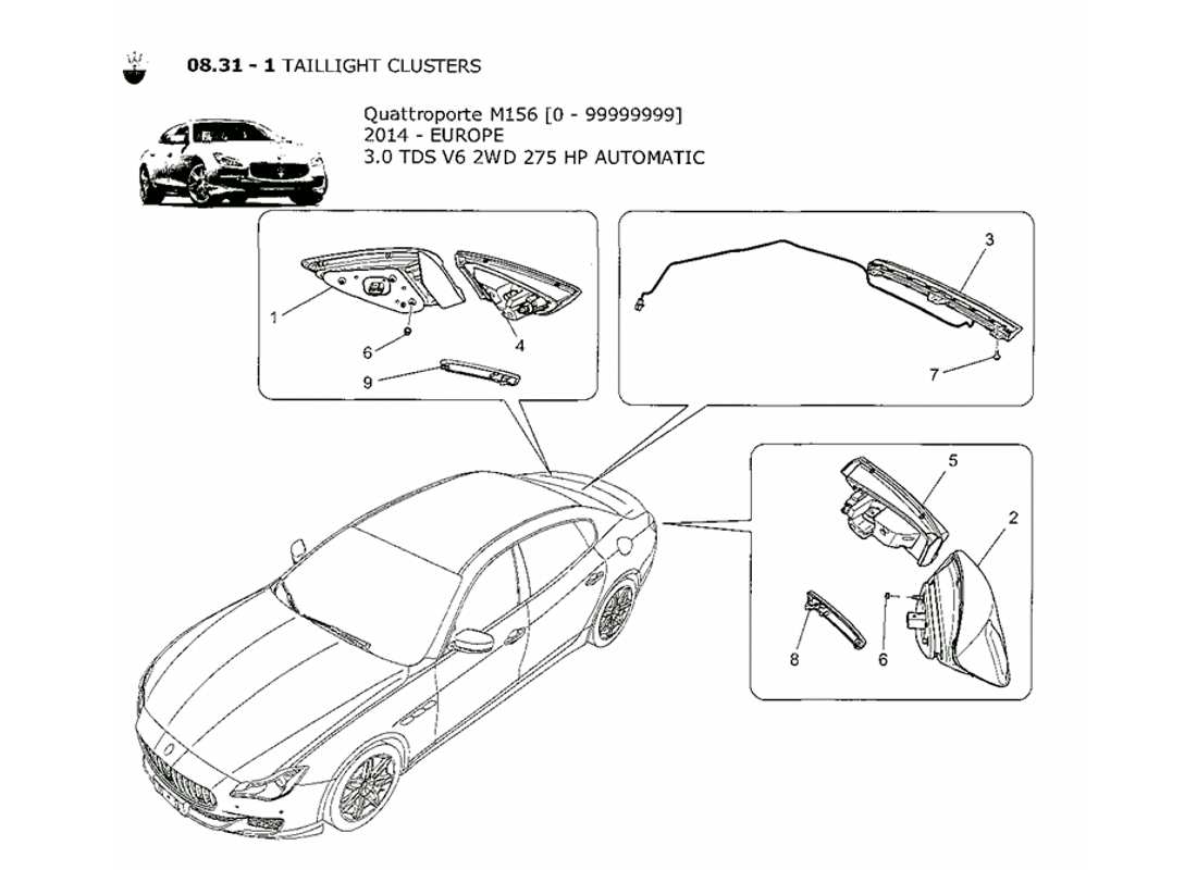 maserati qtp. v6 3.0 tds 275bhp 2014 diagramme des pièces des groupes de feux arrière