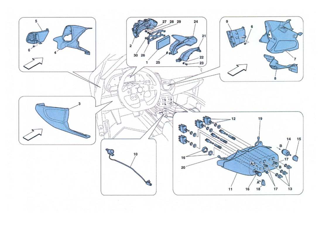 ferrari 458 challenge outils de tableau de bord et de tunnel schéma des pièces