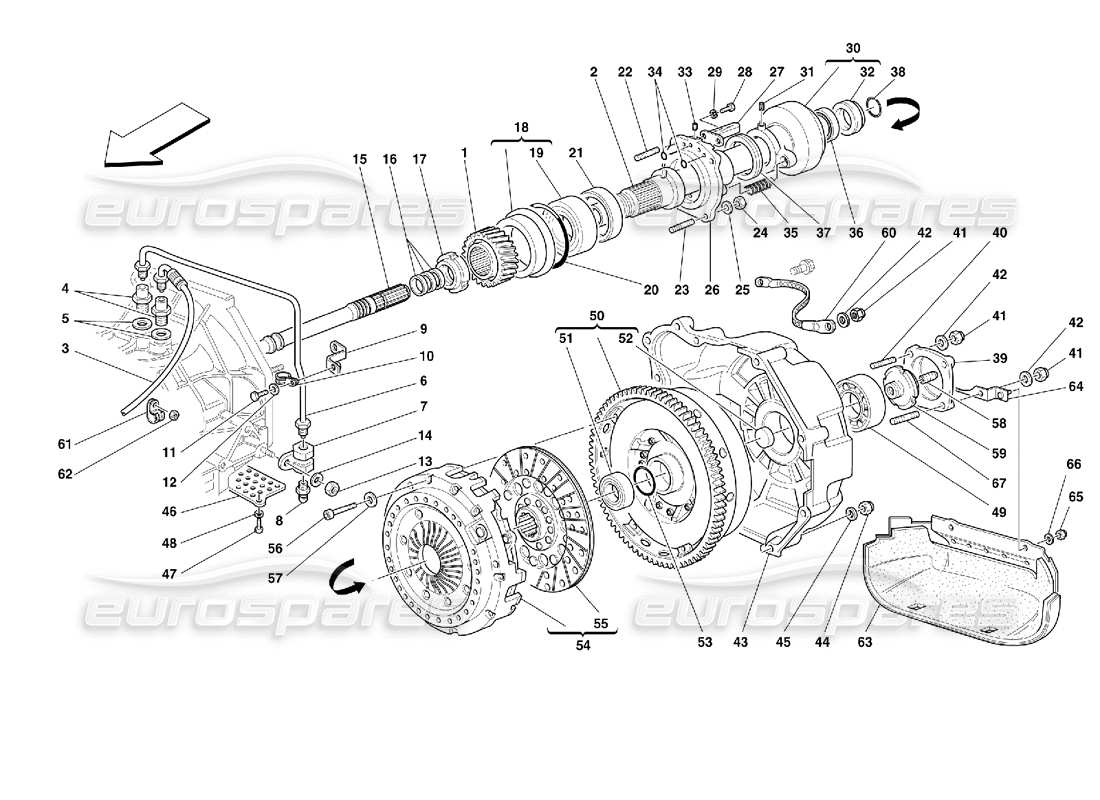 ferrari 355 (2.7 motronic) embrayage et commandes schéma des pièces