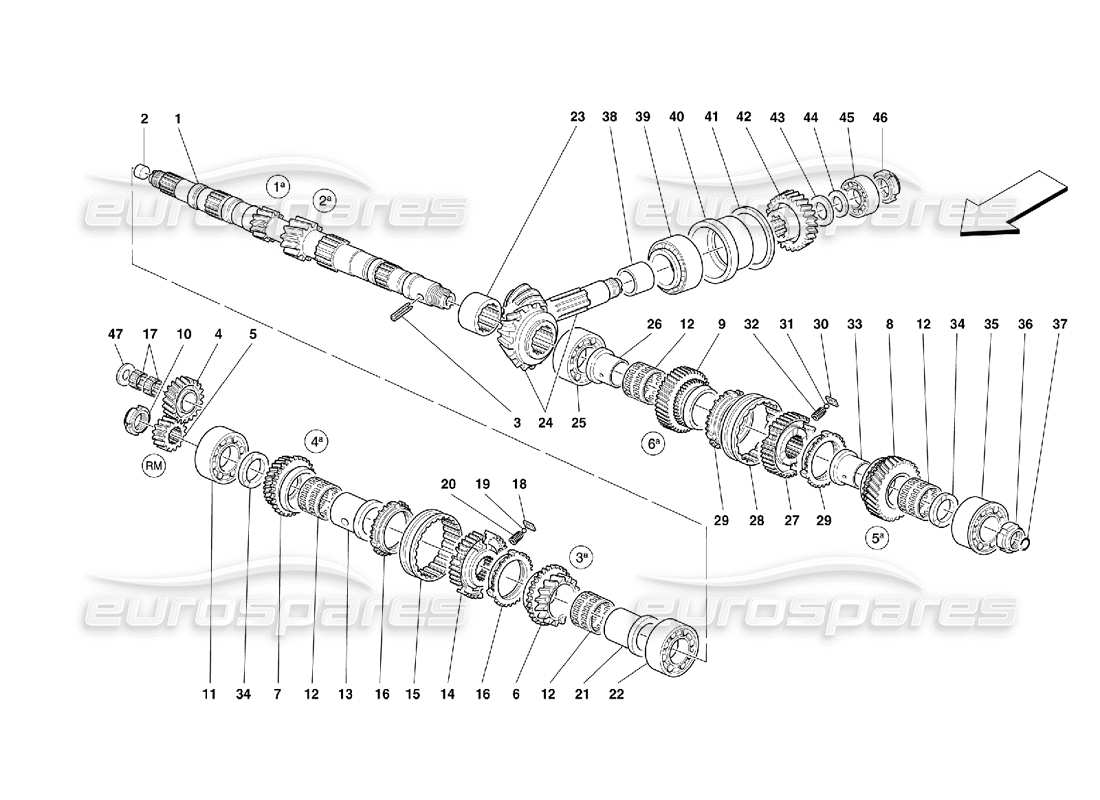 ferrari 355 (5.2 motronic) engrenages de l'arbre principal schéma des pièces