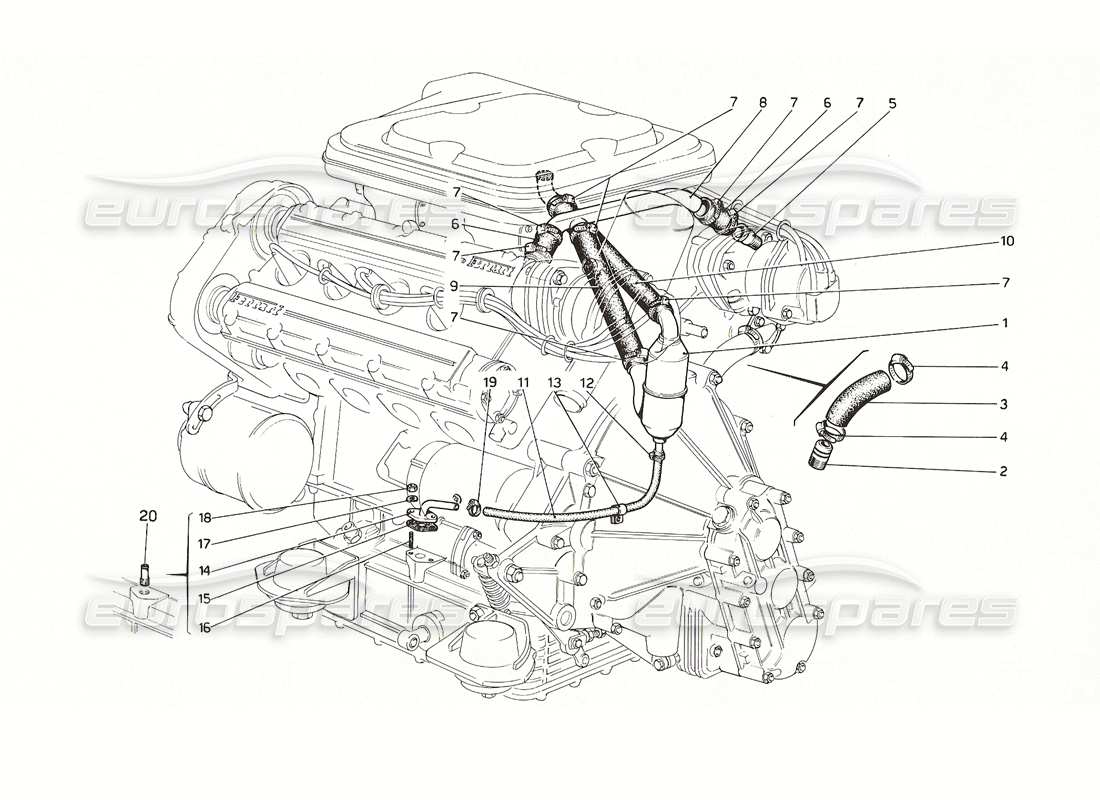 ferrari 308 gt4 dino (1976) système de soufflage schéma des pièces