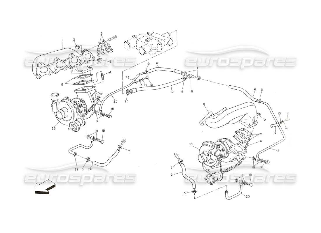 maserati shamal refroidissement du turbocompresseur schéma des pièces