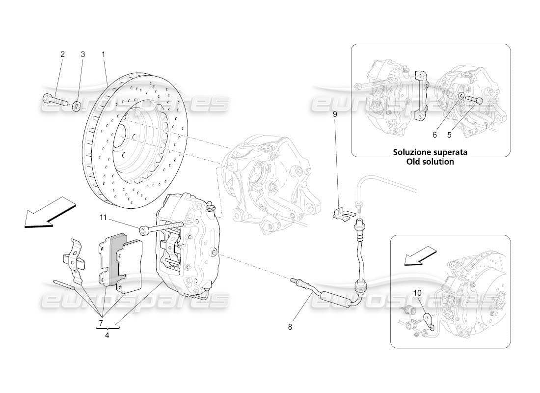 maserati qtp. (2010) 4.2 auto schéma des pièces des dispositifs de freinage sur les roues arrière