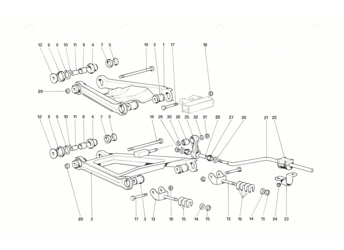 ferrari 208 gtb gts suspension arrière - diagramme des pièces des triangles