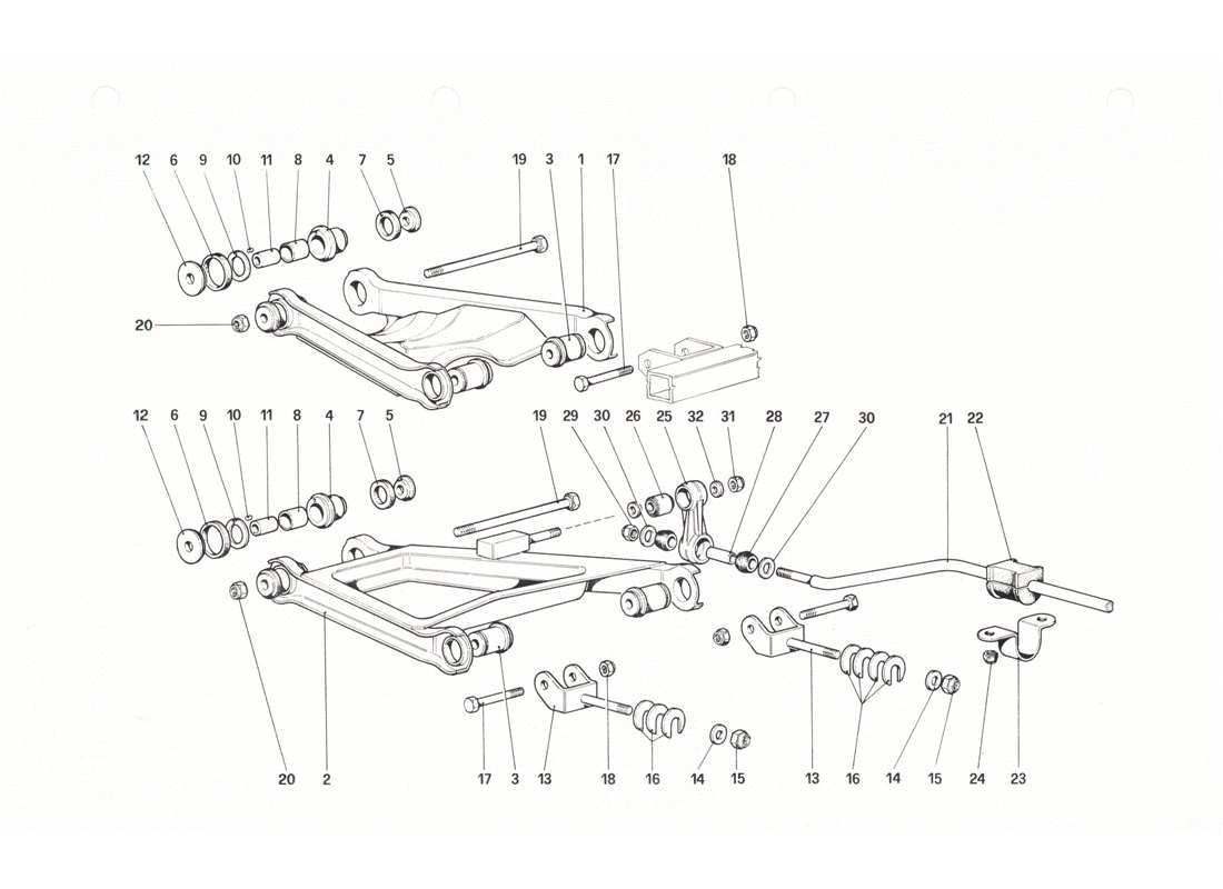 ferrari 208 gtb gts suspension arrière - triangles schéma des pièces