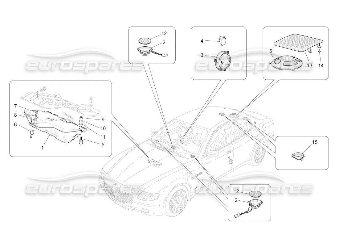 maserati qtp. (2011) 4.2 auto schéma des pièces du système de diffusion sonore