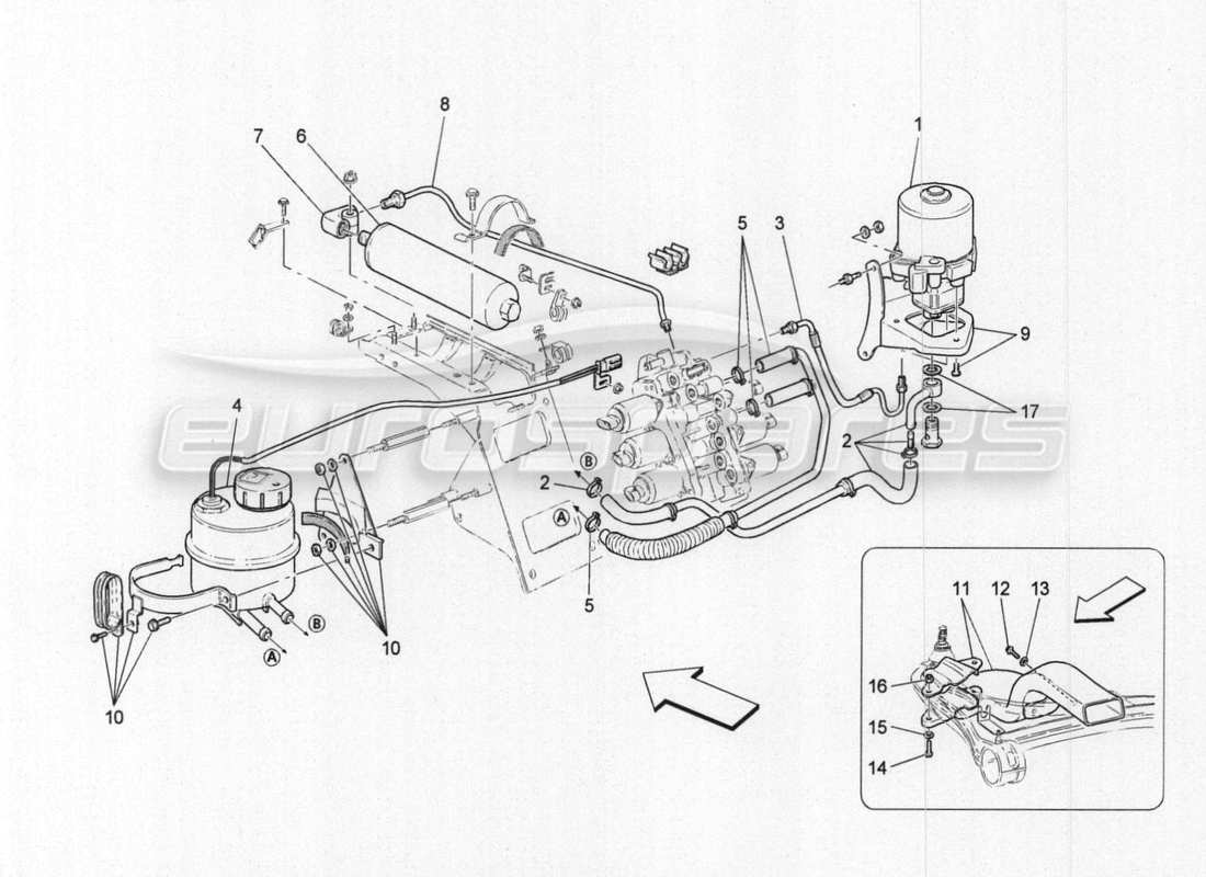 maserati granturismo special edition hydraulique d'activation de boîte de vitesses : réservoir et pompe schéma des pièces